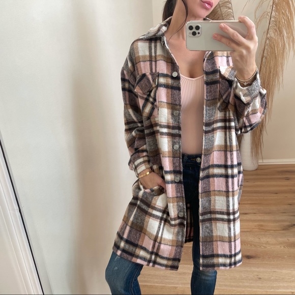 ON HOLD for @coastal_vibes • I’m Here For It Plaid Coat, Pink - Picture 1 of 10